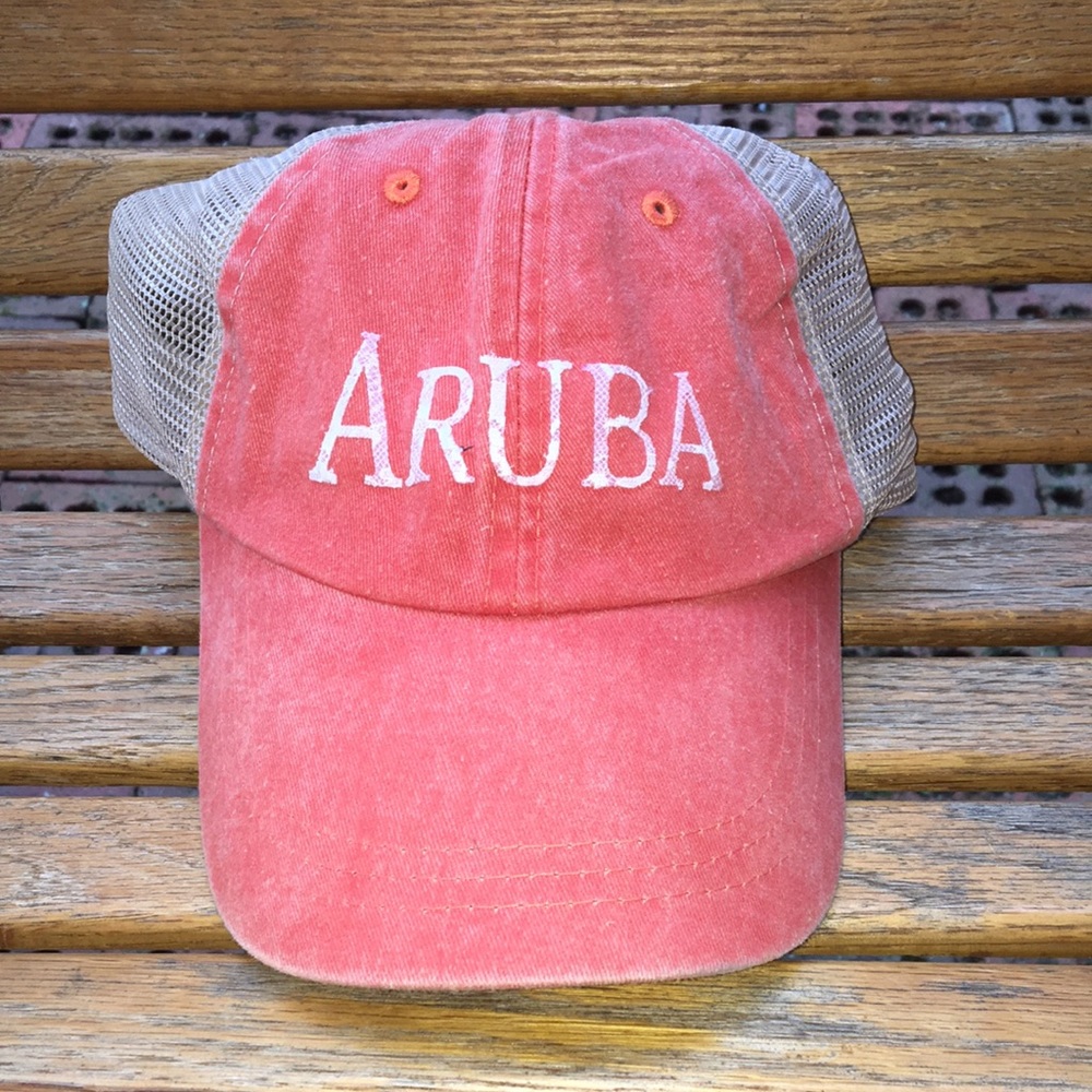 Aruba souvenir hat 6 panel adjustable mesh back baseball style cap